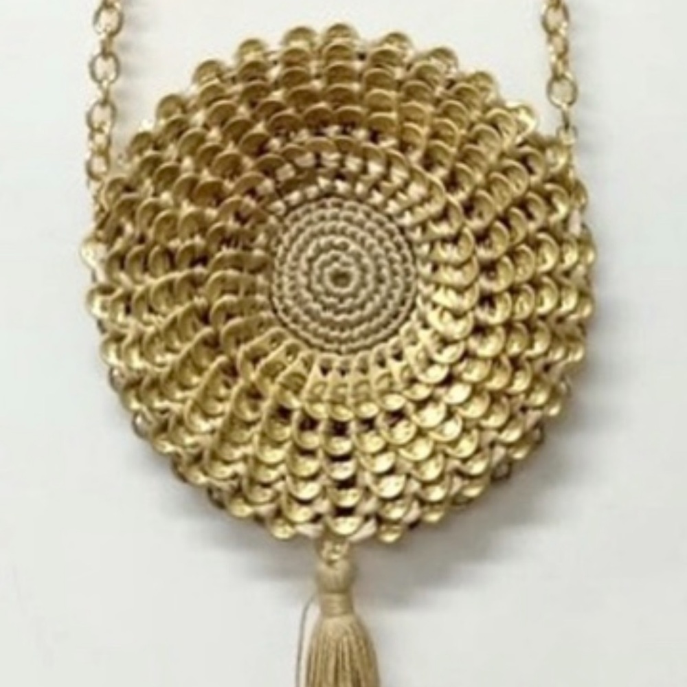 Beautiful Gold Crochet Handbag made with recycled can tabs